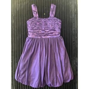 Girls SZ 8 Purple Sequin Dress Sleeveless Glitter Tulle, Waist Belt, Zippered